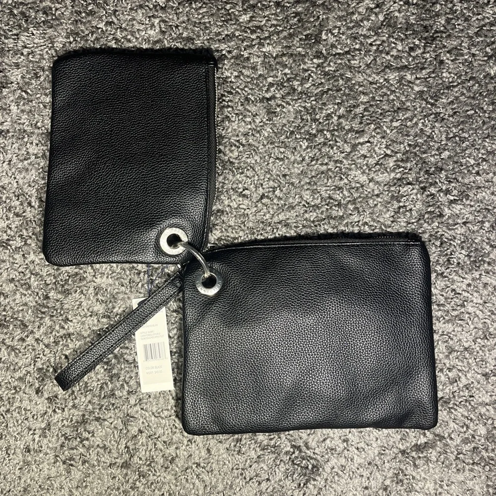 French Connection Lara Pebble Double Slim Pouches-Black-New with Tags-$48 Retail